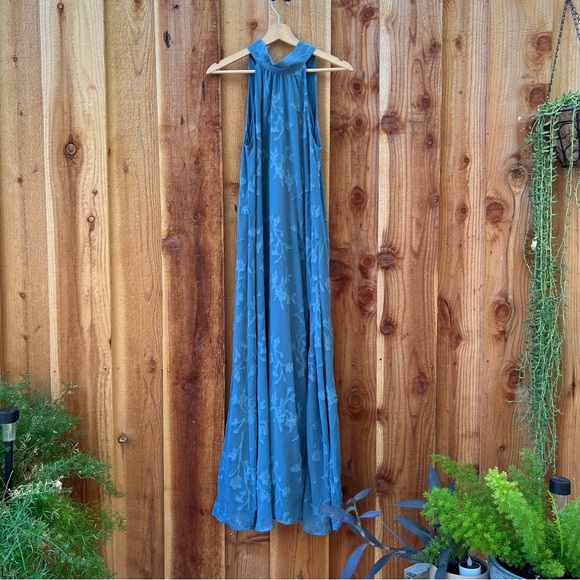 Slate Blue Jacquard Embroidered Halter Maxi Dress ๐ฟ - Picture 7 of 8